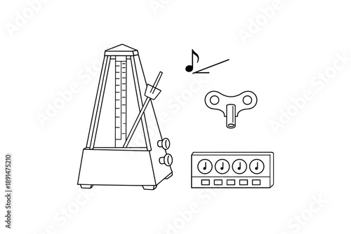 Linear music metronome and notes with mechanical key in minimalist design