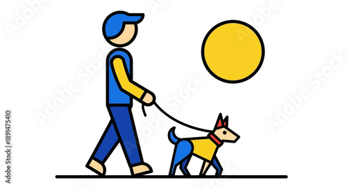 Man Walking Dog on Leash.