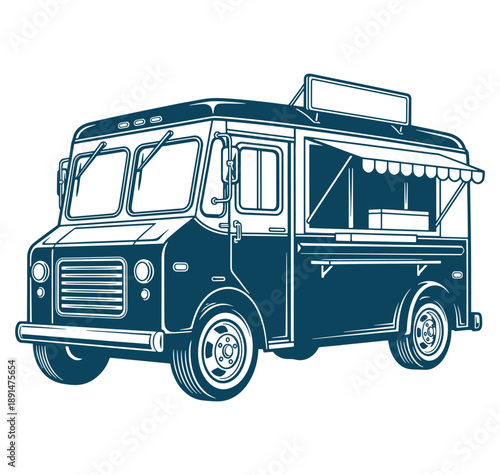Food truck illustration in blue and white colors for design use  illustration of a food truck