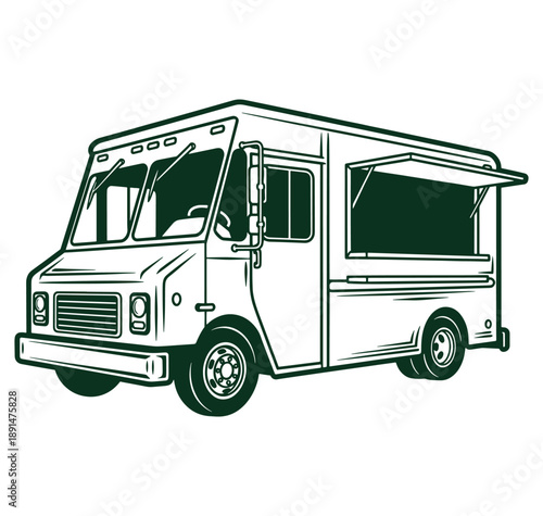 food truck illustration in green color on white background