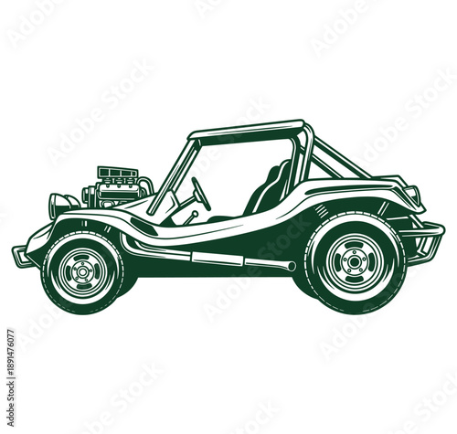 Green dune buggy illustration isolated on white background