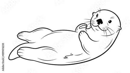 Otter Relaxing on Back: A playful sea otter lies on its back, exhibiting a sense of carefree ease. Its sleek fur and whiskers add to the otter's charming and joyful nature.