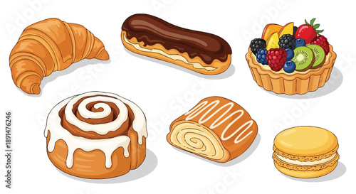 A delightful assortment of freshly baked sweet pastries and desserts perfect for any indulgent moment