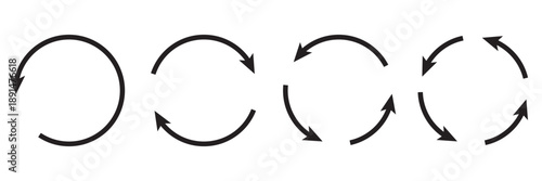 Set of circle arrows rotating on white background. Refresh, reload, recycle, loop rotation sign collection. Black circle arrows for infographics web design. Vector illustration flat style clip art