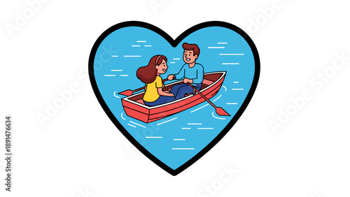 Couple romantic boat ride heart shaped.