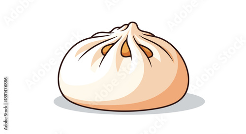 A detailed illustration of a freshly prepared, soft, pleated steamed bao bun, showcasing its delicious texture and subtle filling for an authentic