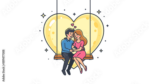 Couple in love on heart swing.