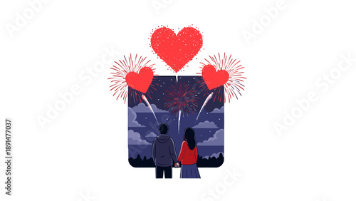 Couple celebrating romantic evening with fireworks.