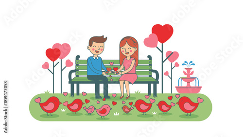 Couple sitting on a park bench.