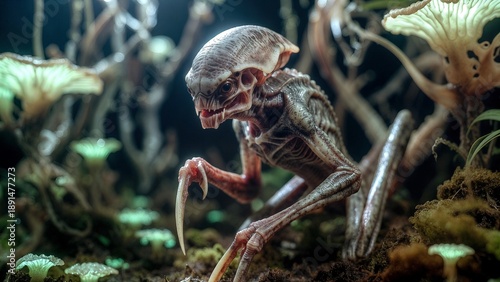 Alien Reptile Creature in Otherworldly Scene