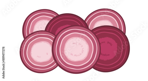Vibrant red onion slices, an essential healthy ingredient illustration for diverse culinary uses. Perfect for food blogs and healthy recipe graphics.
