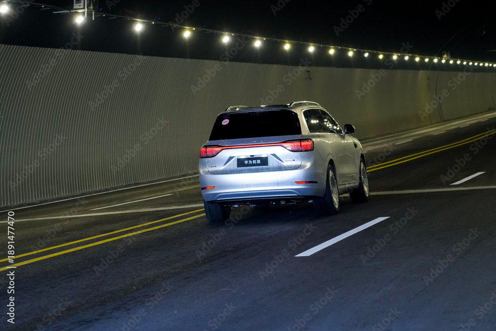 Fototapeta premium Chinese brand cars using Huawei's intelligent driving system are currently undergoing testing and trial drives.