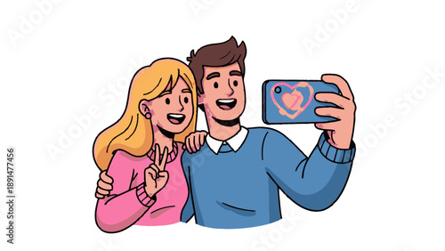 Young couple taking a selfie together.