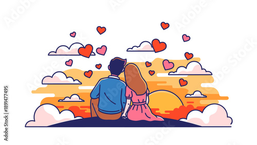 Couple sitting together watching sunset.