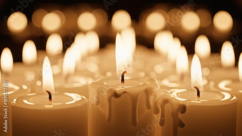 Candles with melting wax and warm flames