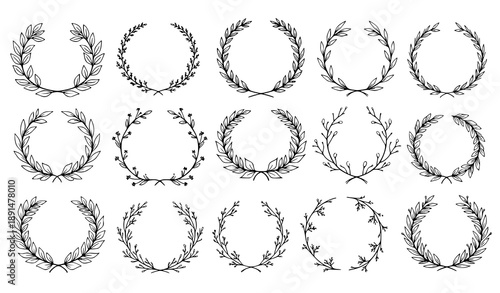 Hand-Drawn Laurel Wreaths and Botanical Branch Vector Set