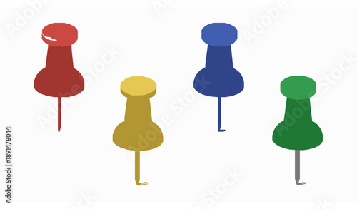 Colored Push Pins with Shadow Vector Illustration Set