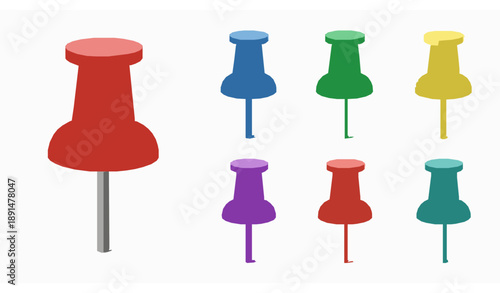 Realistic Colored Thumbtacks Push Pins Vector Icons