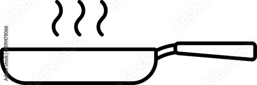 Frying pan with steam icon in linear style.