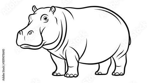 Hippopotamus Line Drawing: A detailed line drawing of a hippopotamus, showcasing its massive size and distinctive features.