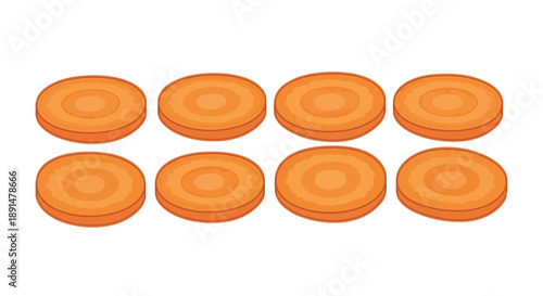 Vibrant orange carrot slices on white background, fresh vegetable cross-sections for healthy eating concepts