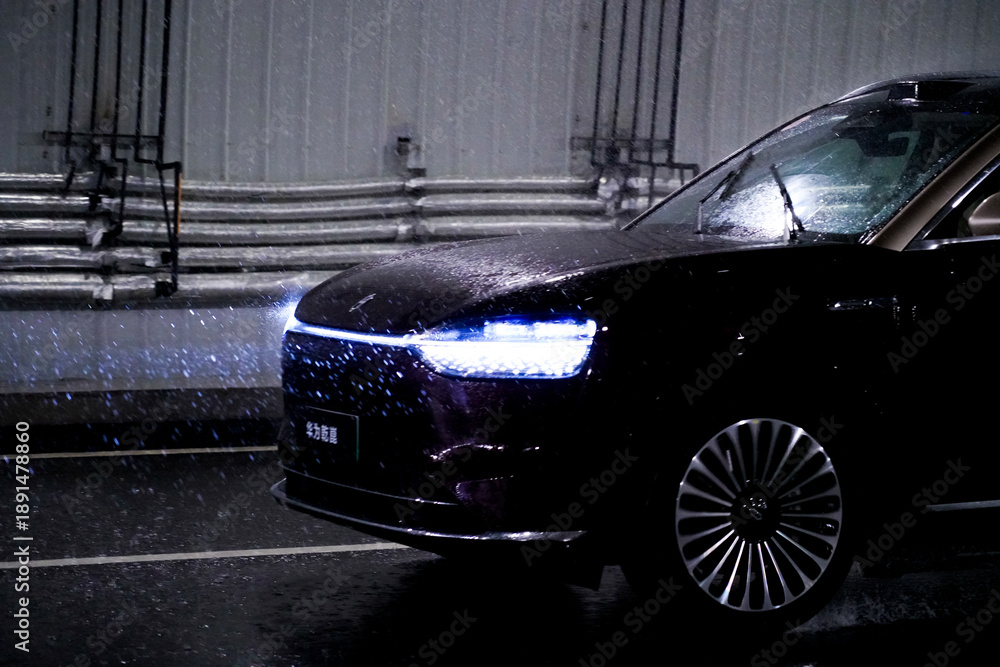 Fototapeta premium Chinese brand cars using Huawei's intelligent driving system are currently undergoing testing and trial drives.