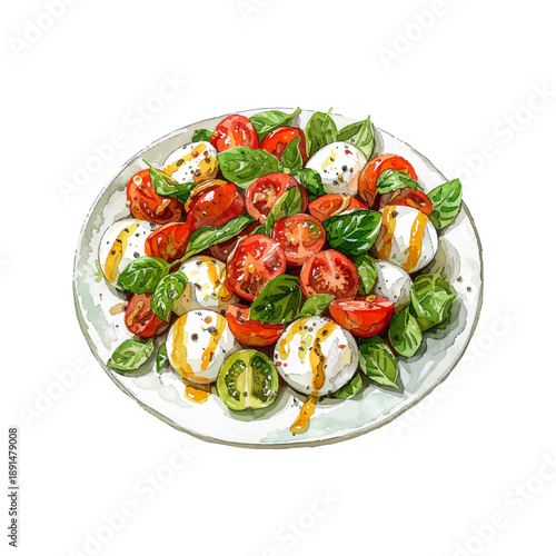 caprese salad hand drawn vector illustration