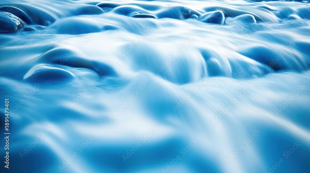 Obraz premium Abstract flowing currents of pure water captured with long exposure creating a soft blue textured background