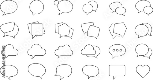 Speech bubble line icons set featuring chat, message, dialogue, communication, conversation symbols for social media, apps, web interface design