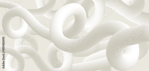 Elegant white abstract background with 3D spiral tubes - minimalist organic design