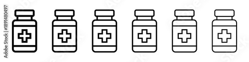 Medicine bottle line icons set