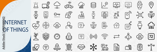 Internet of things and smart technology icons set, thin line IoT home automation and wireless network vector illustration