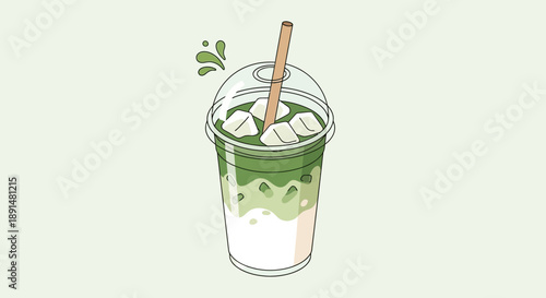 Iced Matcha Latte Illustration A Refreshing and Vibrant Drink.