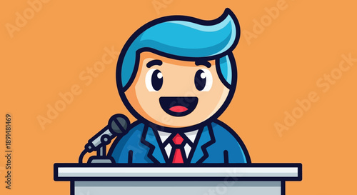 Cartoon Man Speaking at Podium.