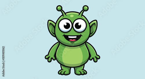 Green Alien Cartoon Character.