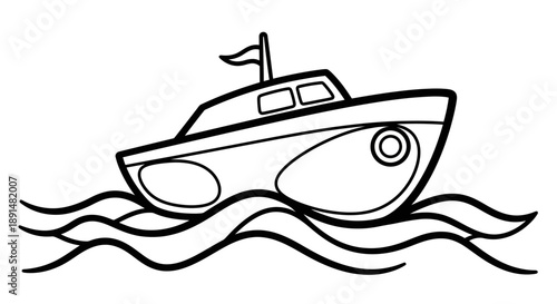 Black line drawing of boat.