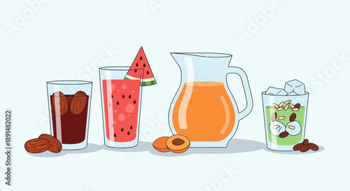 Refreshing Assortment of Fruit Juices and Infused Beverages.