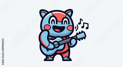 Cartoon Bear Playing Guitar.