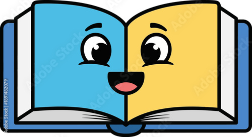 Cartoon book with face.