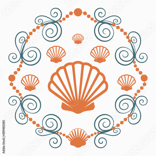 Elegant seashell necklace design with swirling ocean elements, perfect for beach themed branding, coastal decor, summer fashion projects, jewelry concepts, seaside accessories, and creative marine ins