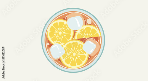 Refreshing Lemonade with Ice Cubes and Lemon Slices Illustration.