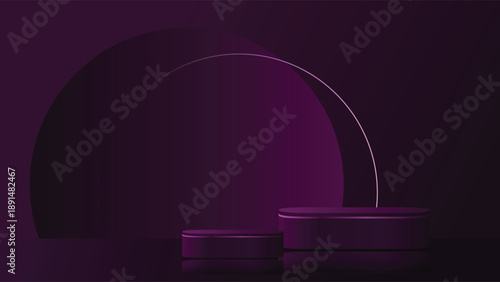 Purple stage and podium background vector design. Luxury purple background with stage and shape decoration. Suit for banner, backdrop, product template, and others