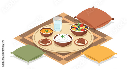 Traditional Indian Thali Meal Served on a Round Tray.