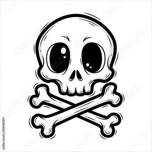 A cartoon skull and crossbones illustration, symbolizing danger, piracy, and Halloween
