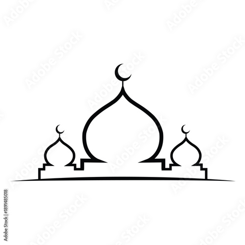 Black silhouette of mosque with crescent moons on transparent background