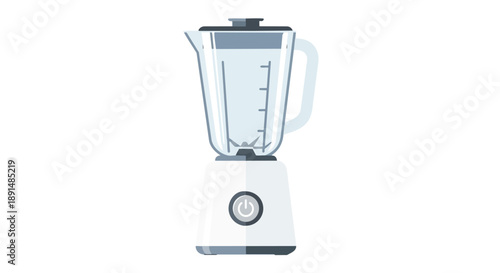This contemporary kitchen blender, depicted in a clean, flat design, features a transparent mixing jug and a user-friendly power button. It
