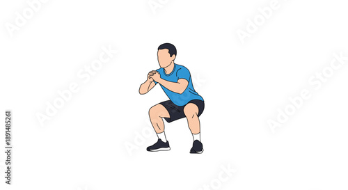 Athletic Man Performing a Deep Squat Exercise. Fitness Training and Bodyweight Workout Concept Illustration.