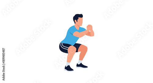 Man in Sportswear Performing a Weighted Squat Exercise. Lower Body Strength Training and Gym Workout Concept.