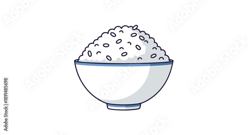 A simple, inviting illustration of a perfectly mounded bowl of freshly steamed white rice, ready to be enjoyed as a wholesome meal component