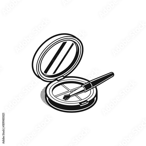 Golden earrings and a metal compass are isolated on a white background near an optical magnifying glass and camera lens for a macro photography beauty shoot
